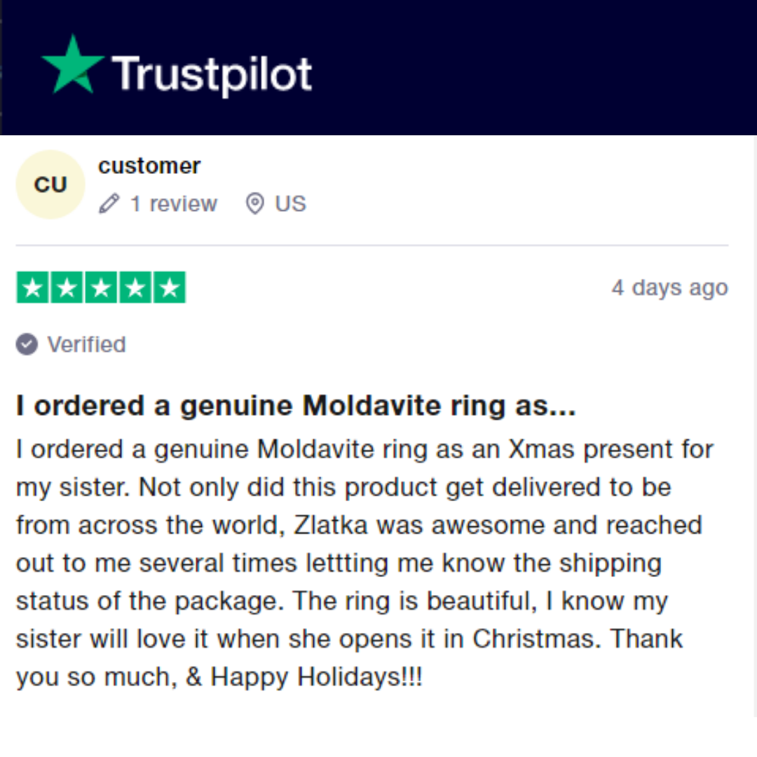 Review Zlatka jewelry store. Real moldavite ring for gift