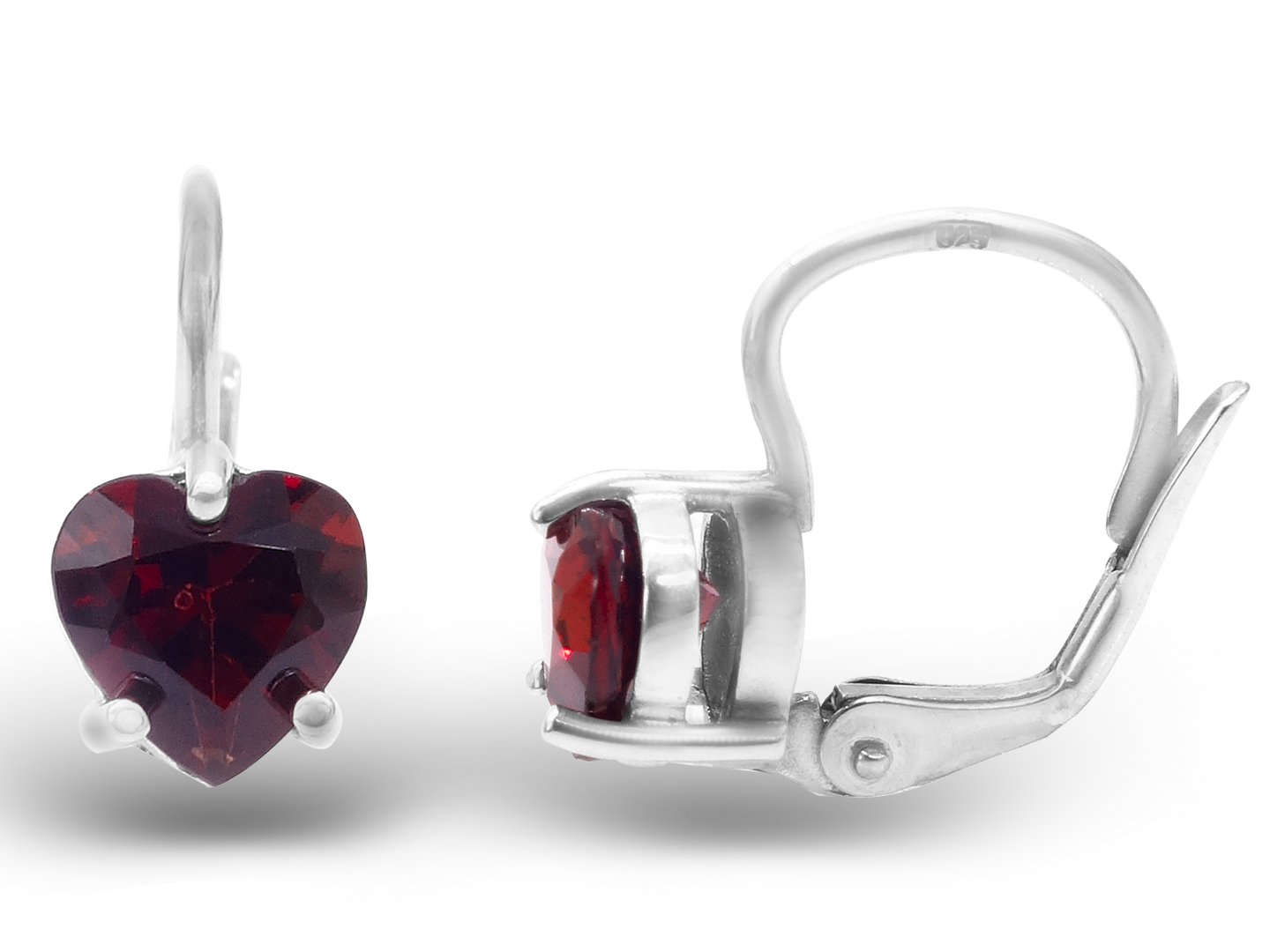 Silver heart shaped earrings with garnet, pyrope buy in 💎Zlatka UK